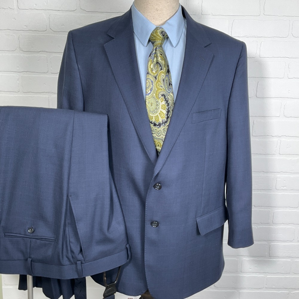 Petrocelli Suit 44R 41W Blue Plaid Suspenders‎ Simon Classic Career Wool